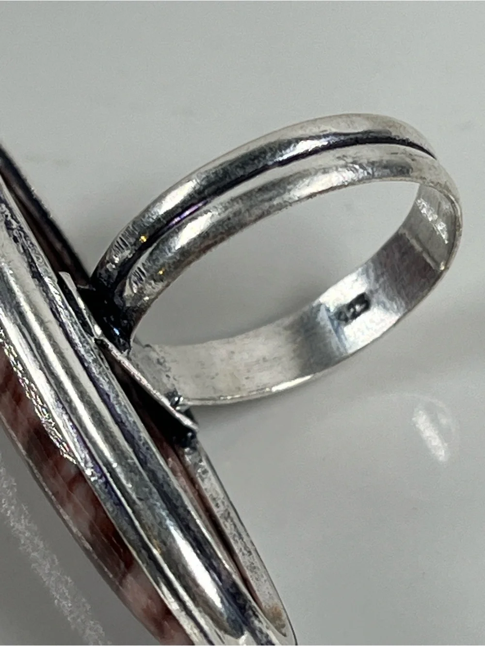 925 Sterling Silver Overlay Coconut Jasper Gemstone Size 7.5